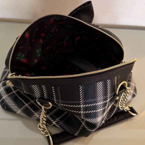 Betsey Johnson Plaid Tote With Studded Bow - Picture 3 of 3
